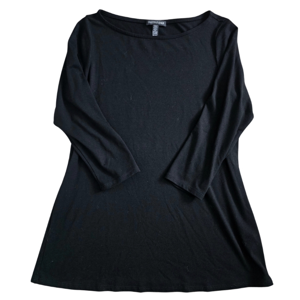 Eileen Fisher black jersey knit blouse top XS Extra small 3/4 sleeve